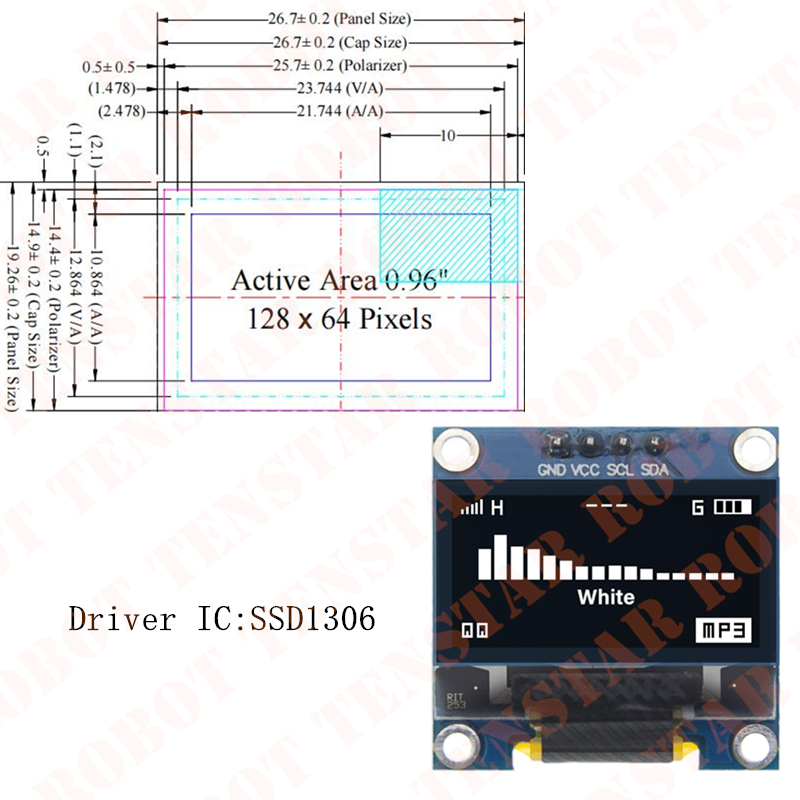 TENSTAR 0.96 بوصة OLED SSD1306 - مراجعة Oled Display 0.96 وسعره